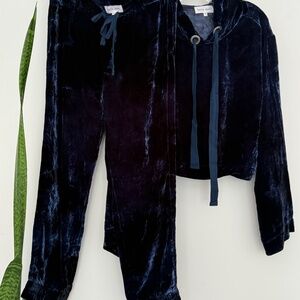 Bella Dahl SweatSuit Duo Navy Blue Crushed Velvet Size Medium